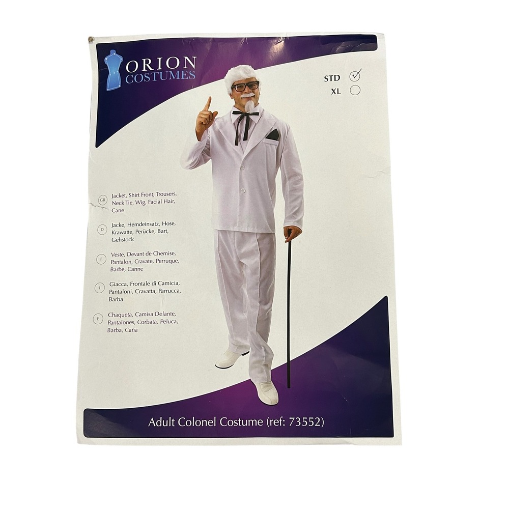 Colonel Sanders Costume Adult KFC Kentucky Fried Chicken White Suit Halloween